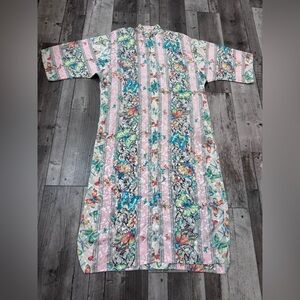 Vintage Ruth Norman Caftan Hostess Mandarin Collar Zip Lounge Dress Butterfly